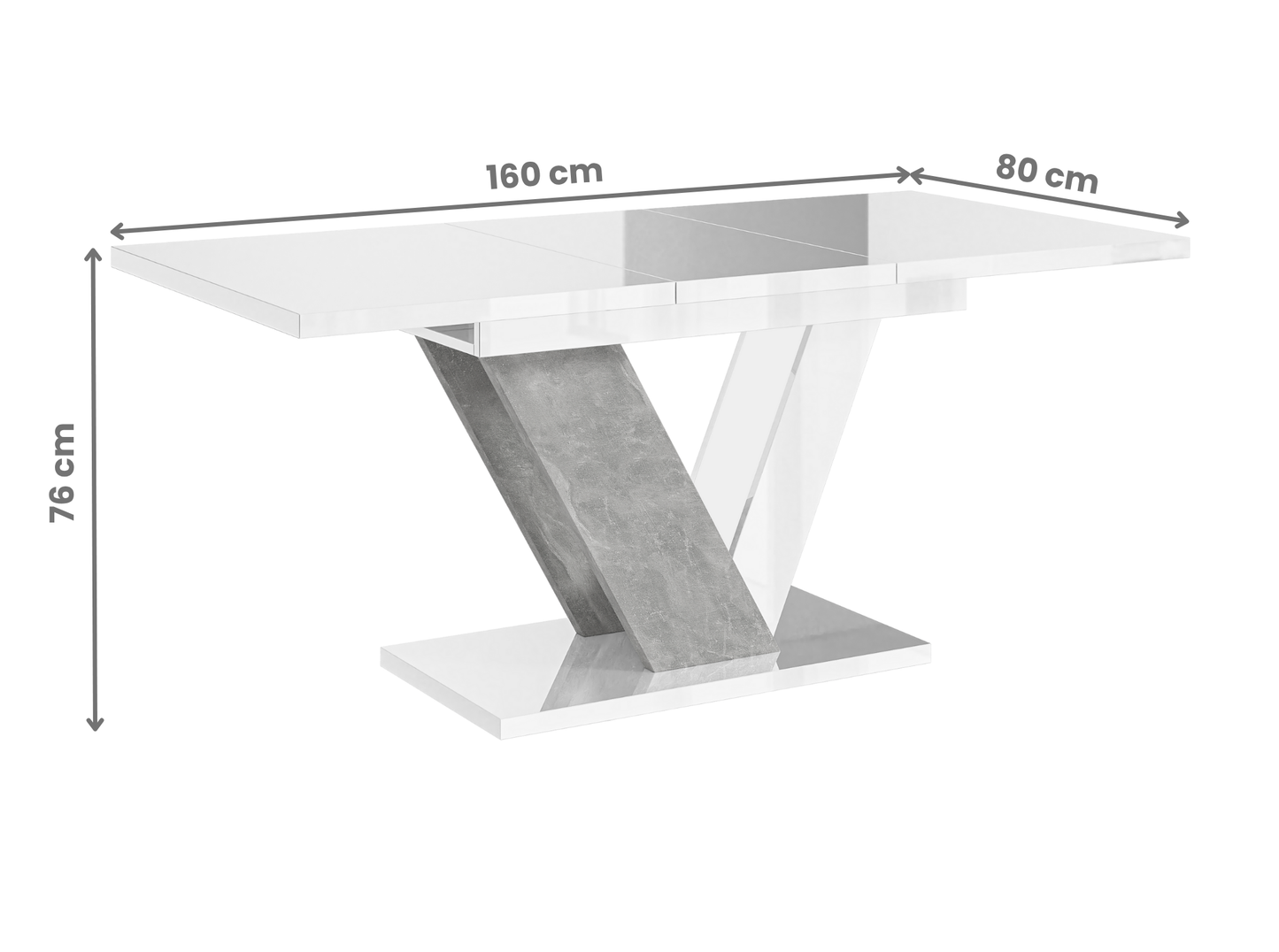 DUBAI extending dining table combining white gloss and elegant stone design.