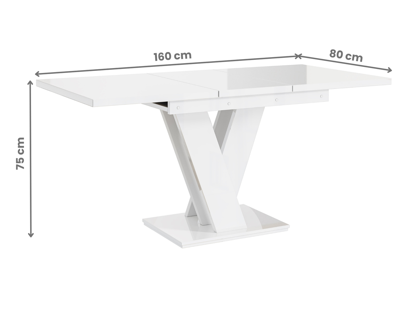 Extendable MASIV dining table in high gloss white, ideal for modern homes.