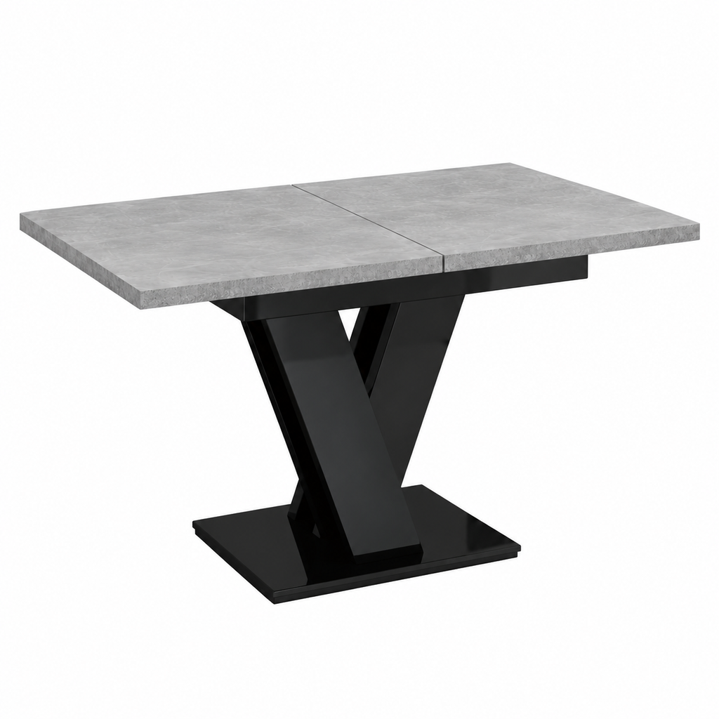 MASIV grey concrete effect extendable dining table 120-160 cm with black gloss V-shaped base