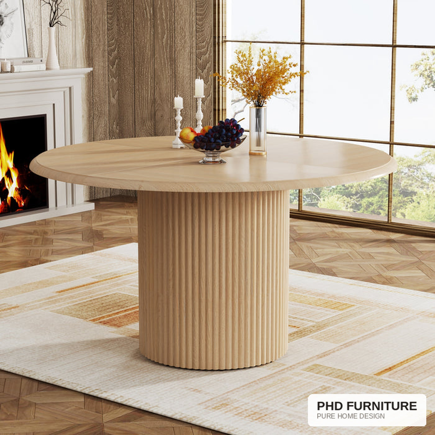 REED Round Dining Table - lifestyle by fireplace