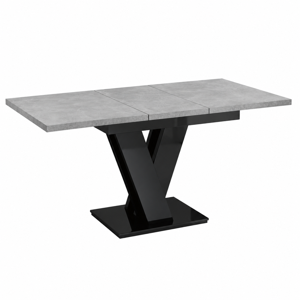 MASIV extendable dining table extended to 160 cm with 40 cm leaf, grey concrete effect top
