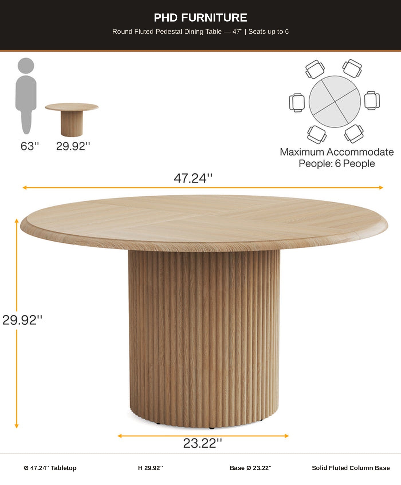 REED Round Dining Table - dimensions