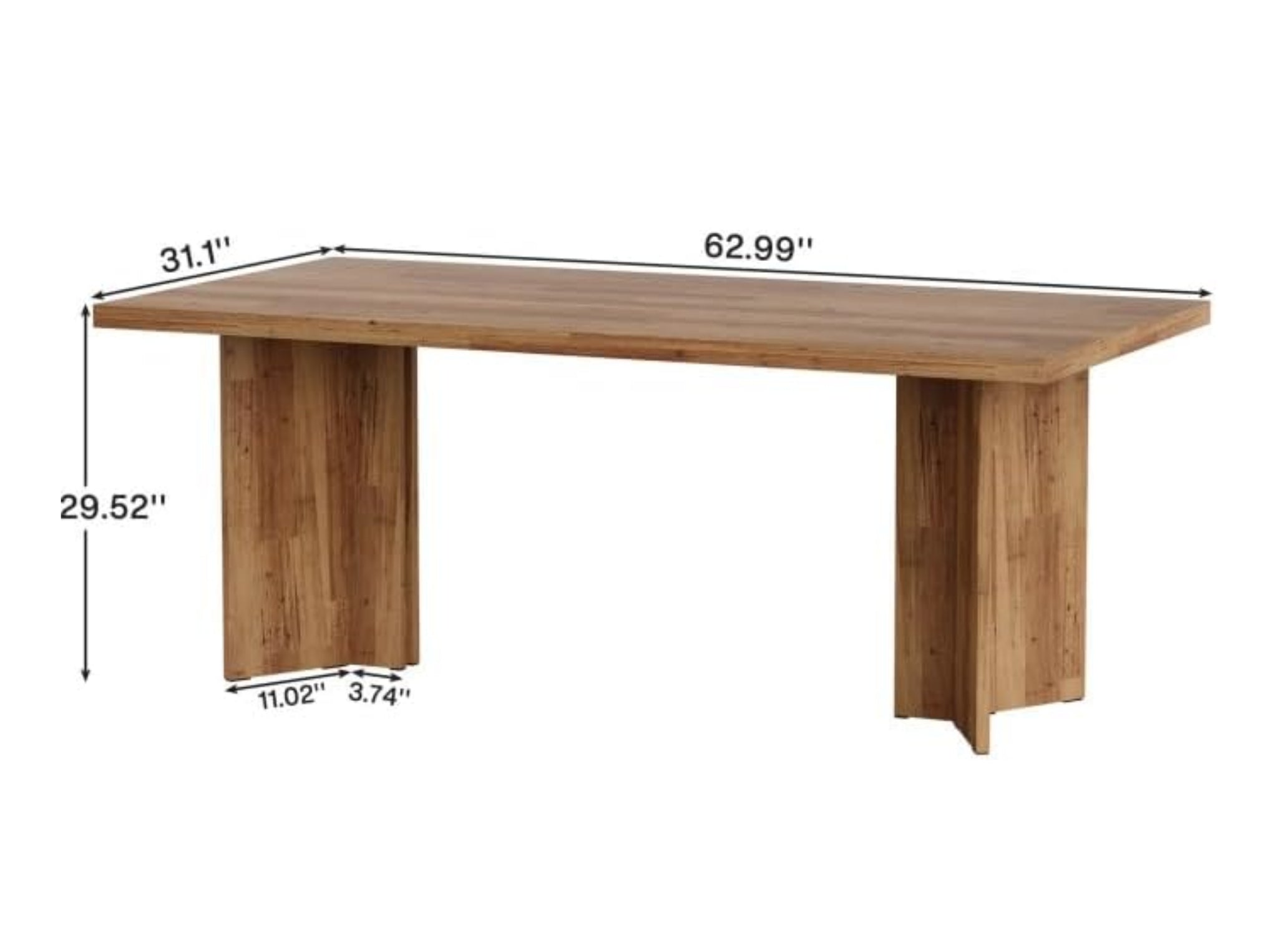BEAM wooden dining table showing dimensions and measurements, rectangular kitchen table product details