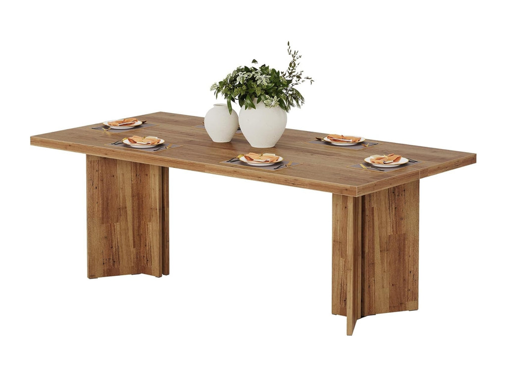 BEAM rectangular wooden table styled with laptop and decor, multifunctional kitchen table for dining and home office