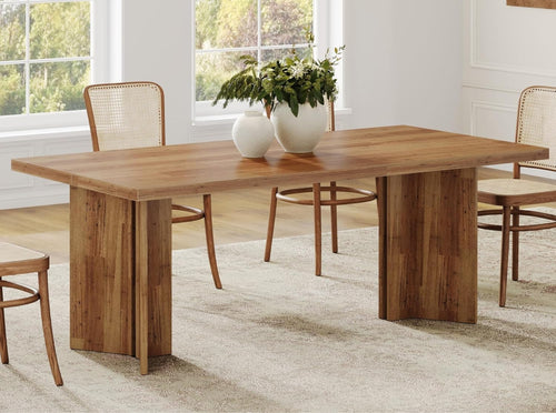 BEAM solid wood dining table in cozy interior, rectangular kitchen table with natural finish and minimalist dining chairs