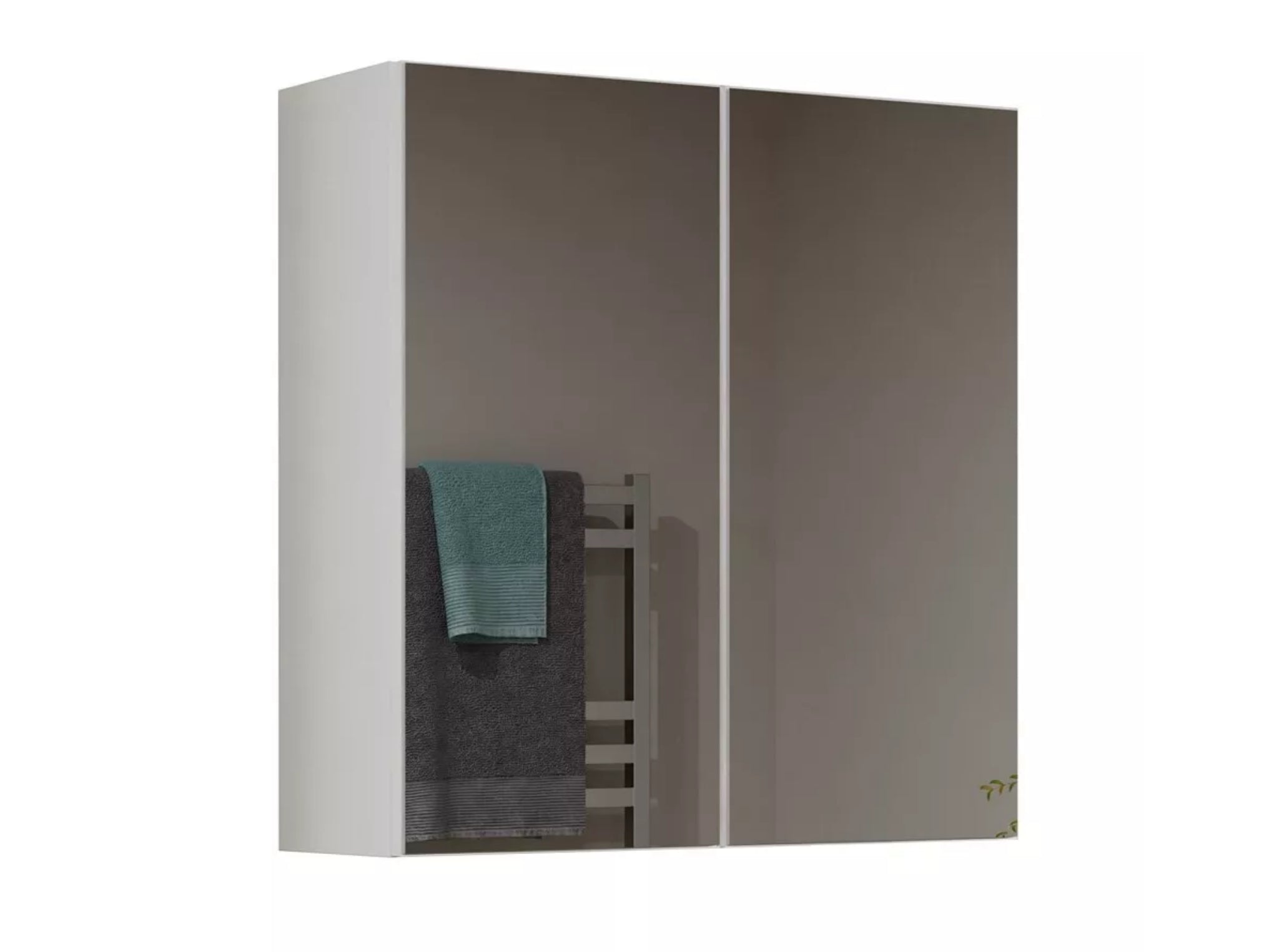 Wall mounted bathroom mirror cabinet 60x60cm, white bathroom cupboard over sink with mirrored doors and compact depth