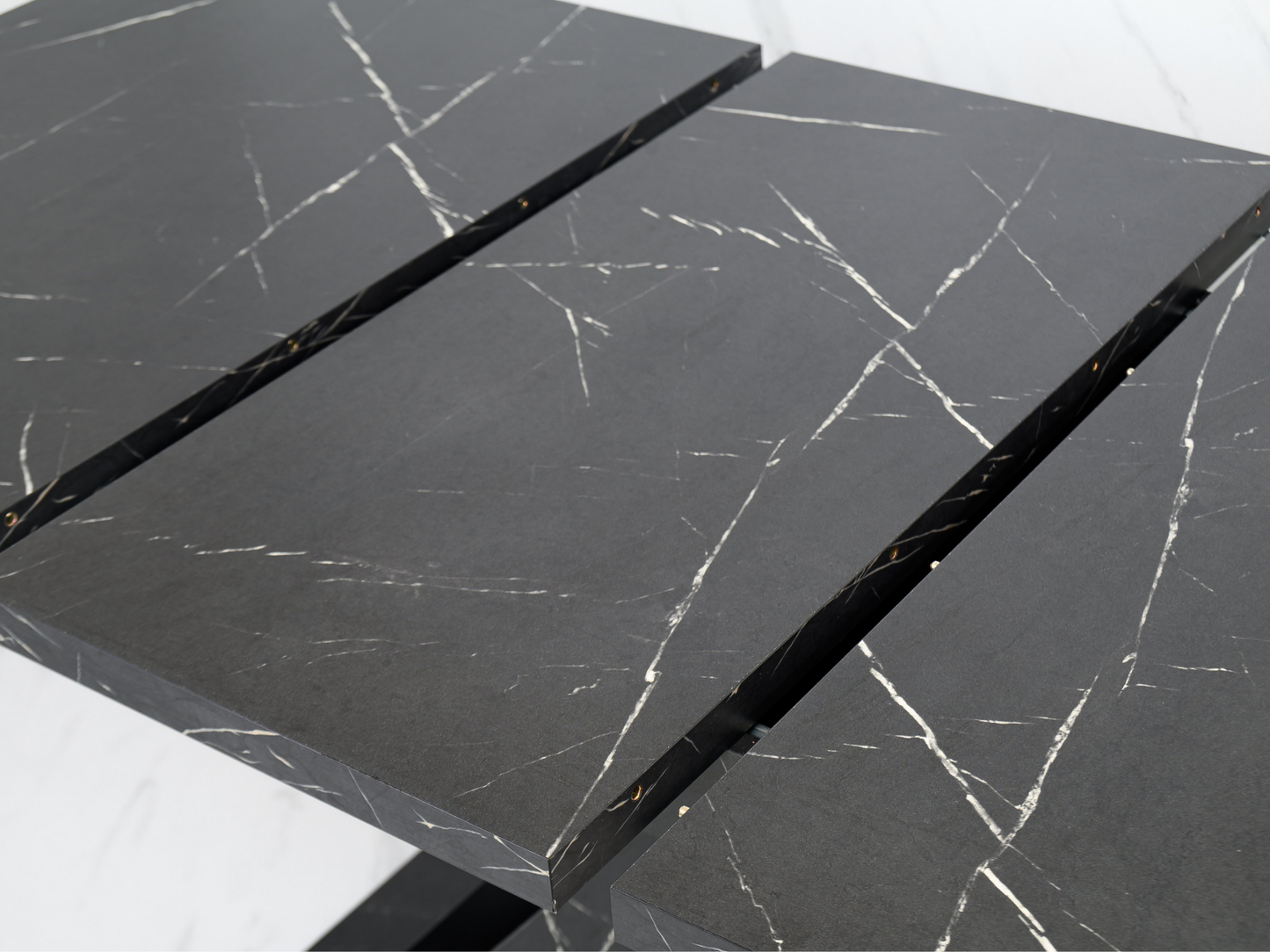 Close-up of Black Royal Marble Effect tabletop with elegant veining and smooth finish