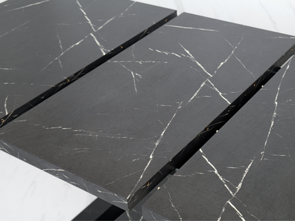 Close-up of Black Royal Marble Effect tabletop with elegant veining and smooth finish
