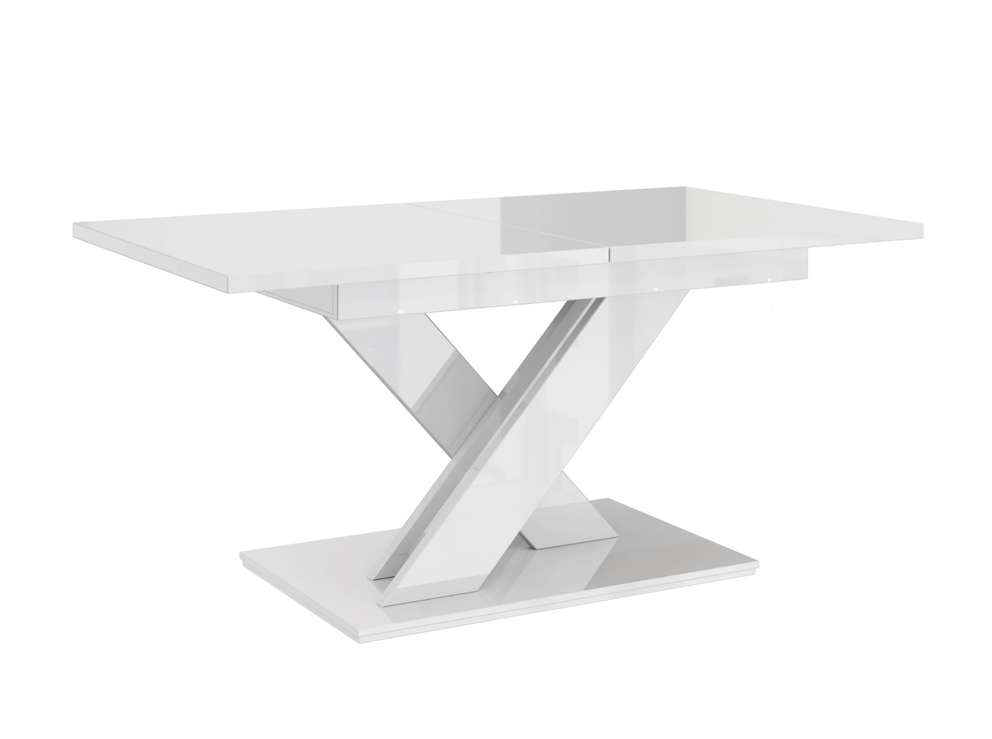 Contemporary extendable dining table in white gloss seating up to 8.