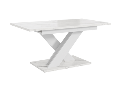 Contemporary extendable dining table in white marble seating up to 8.