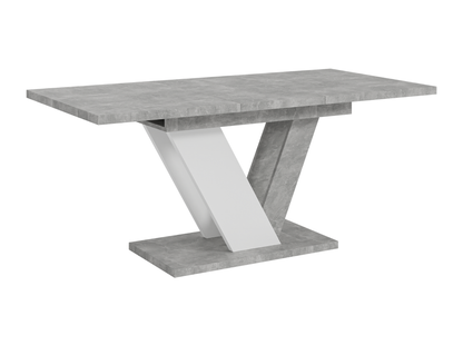 Dining table with gray concrete top and white base on a white background