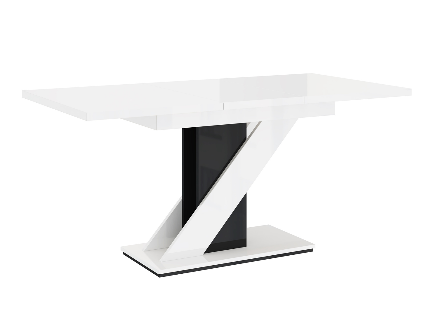 Contemporary high gloss extendable table MAVEA with black and white design.