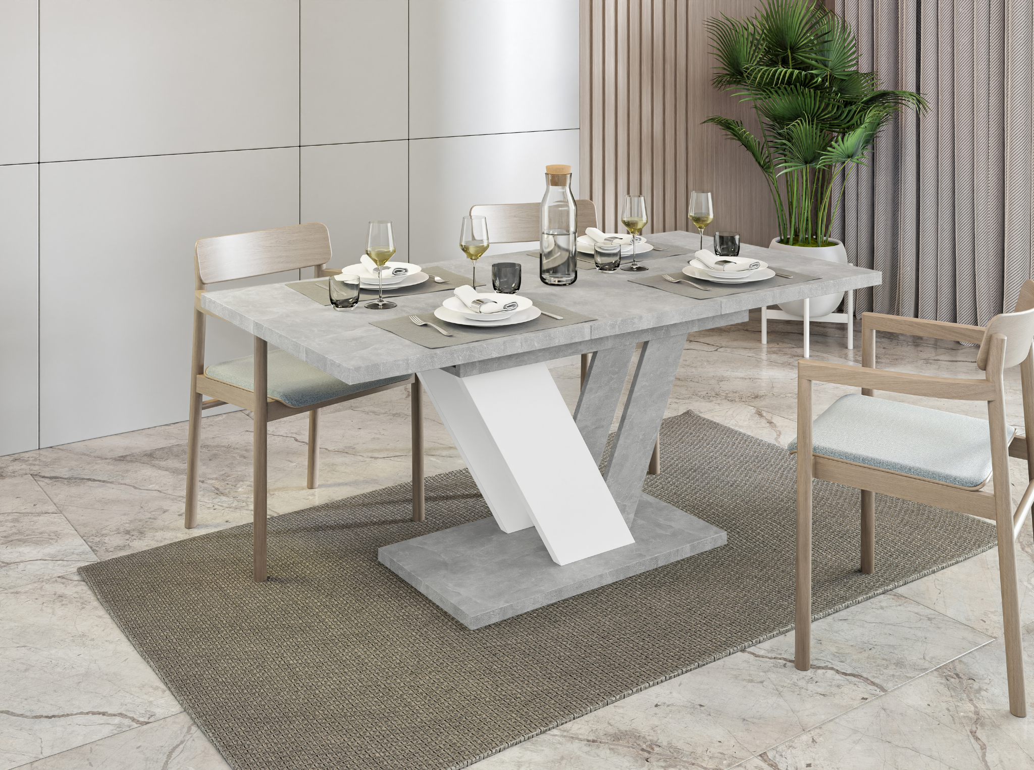 Dining table with chairs in a modern kitchen
