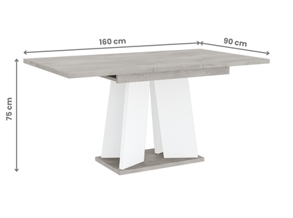 Concrete-effect extendable table in white and grey – sleek, functional centrepiece for dining areas.
