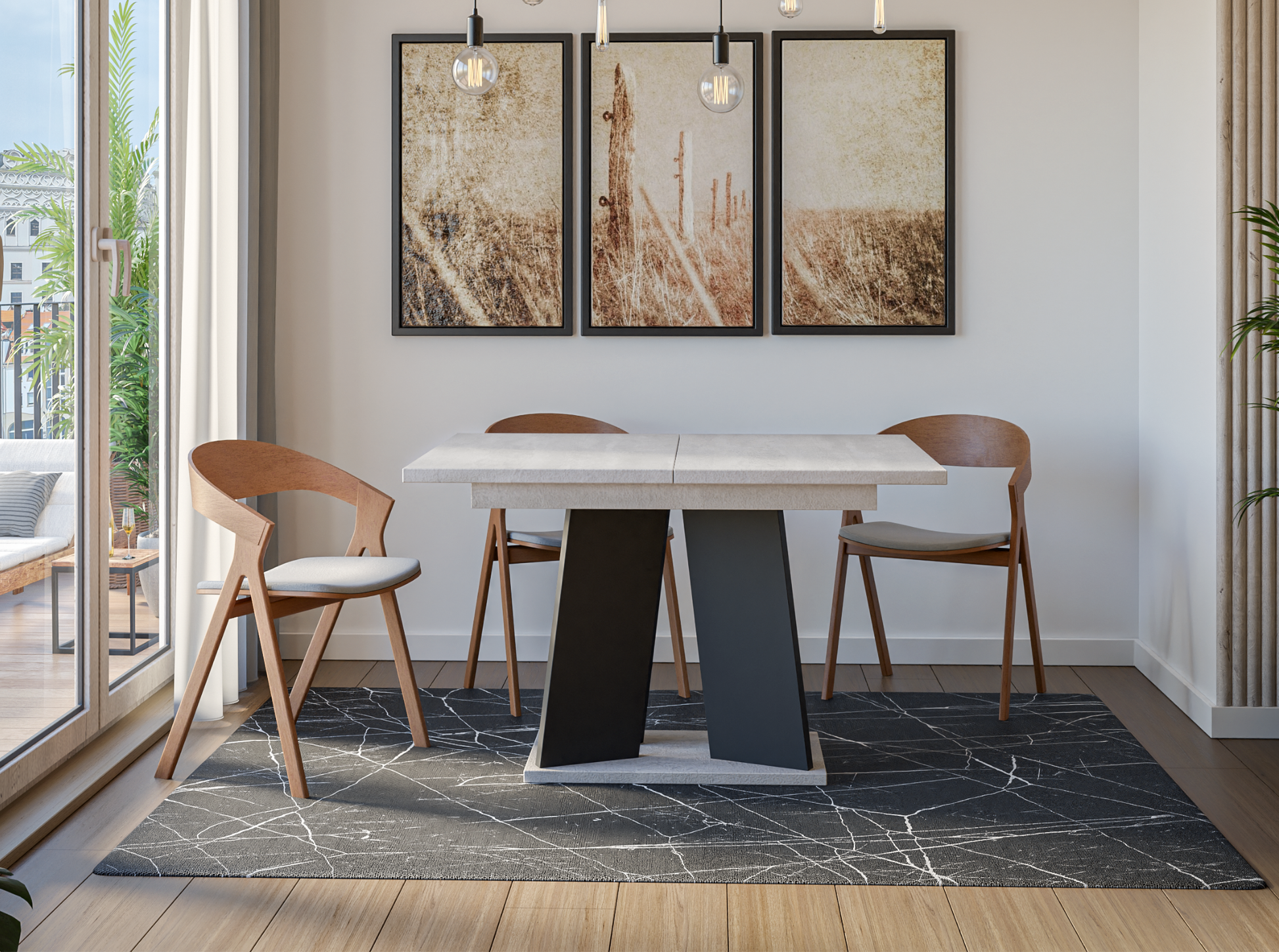 Extendable 160 cm dining table in grey concrete effect – modern centrepiece for dining rooms.