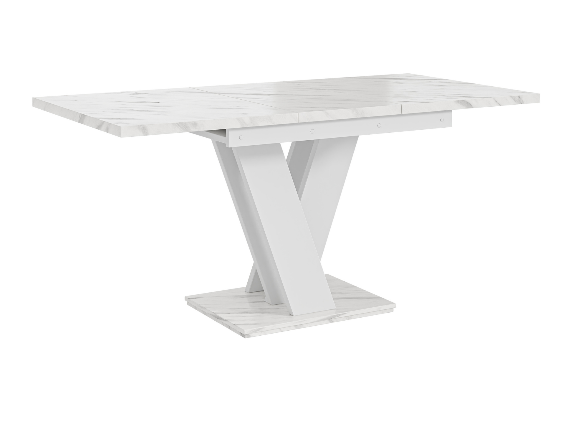 Space-saving MASIV 6 seater dining table in white marble and white finish.