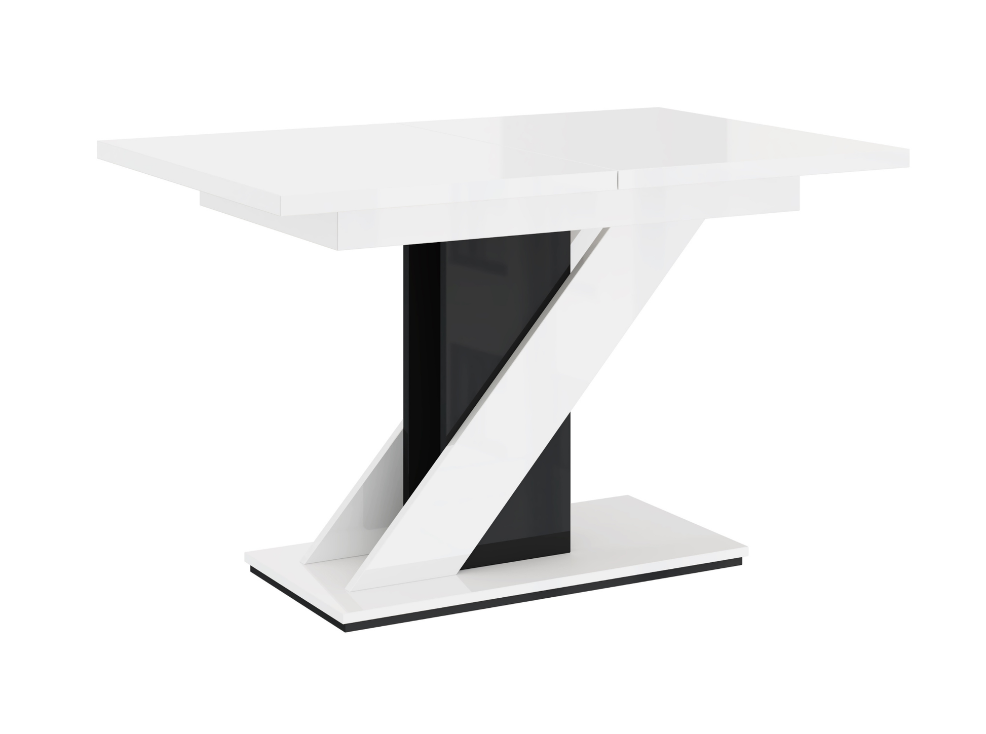 Elegant MAVEA dining room table with white gloss top and black gloss structure.