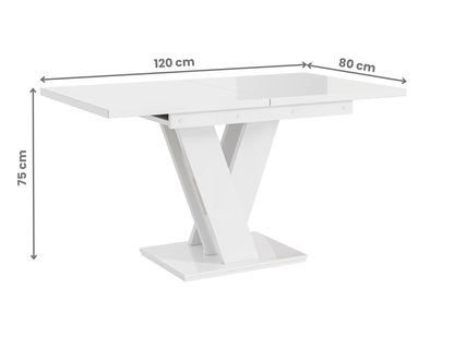 Contemporary MASIV white gloss dining table with extension for family meals.