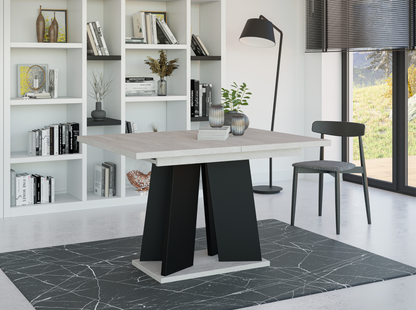Modern extendable dining table 120 cm in concrete effect and black base – stylish and space-saving.