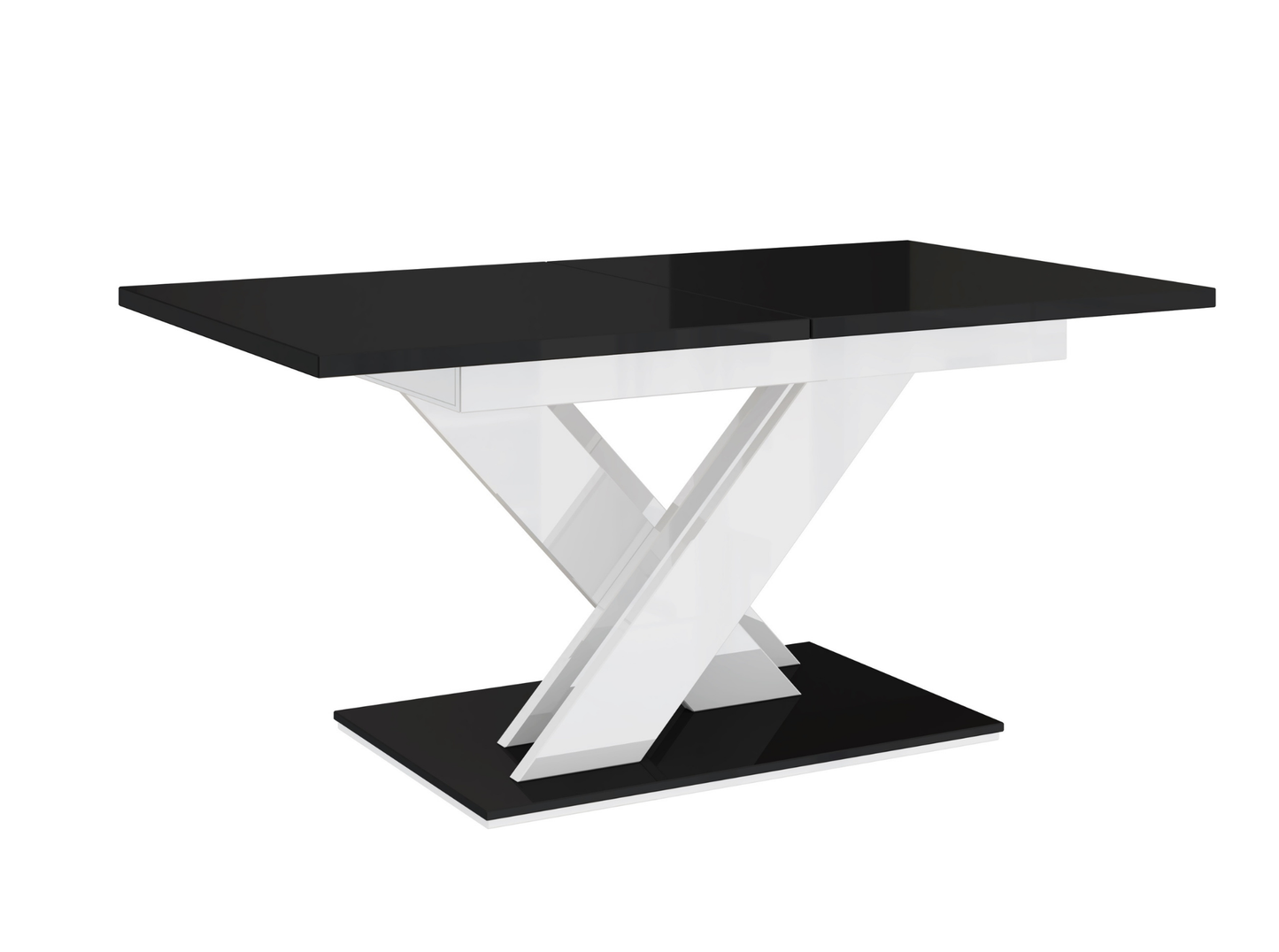 Extendable dinner table in black high gloss for kitchen and dining room.