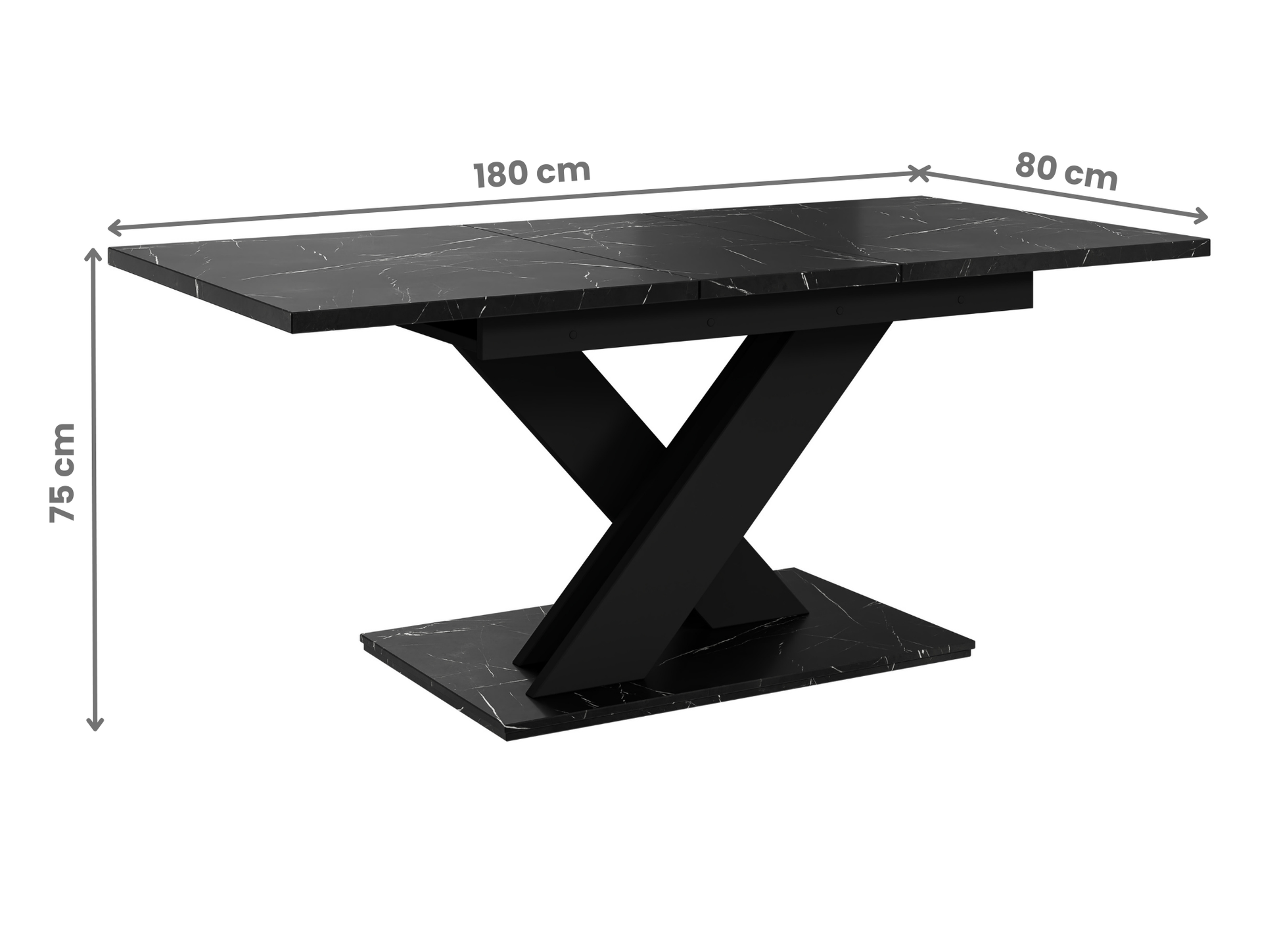 Modern extending dining table in Black Royal Marble, ideal for dining rooms.