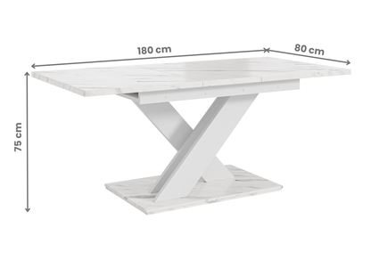 Modern extending dining table in Bianco white marble, ideal for dining rooms.