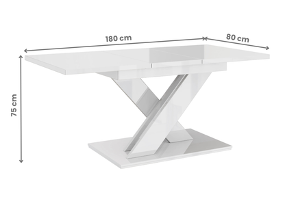 Modern extending dining table in glossy white, ideal for dining rooms.