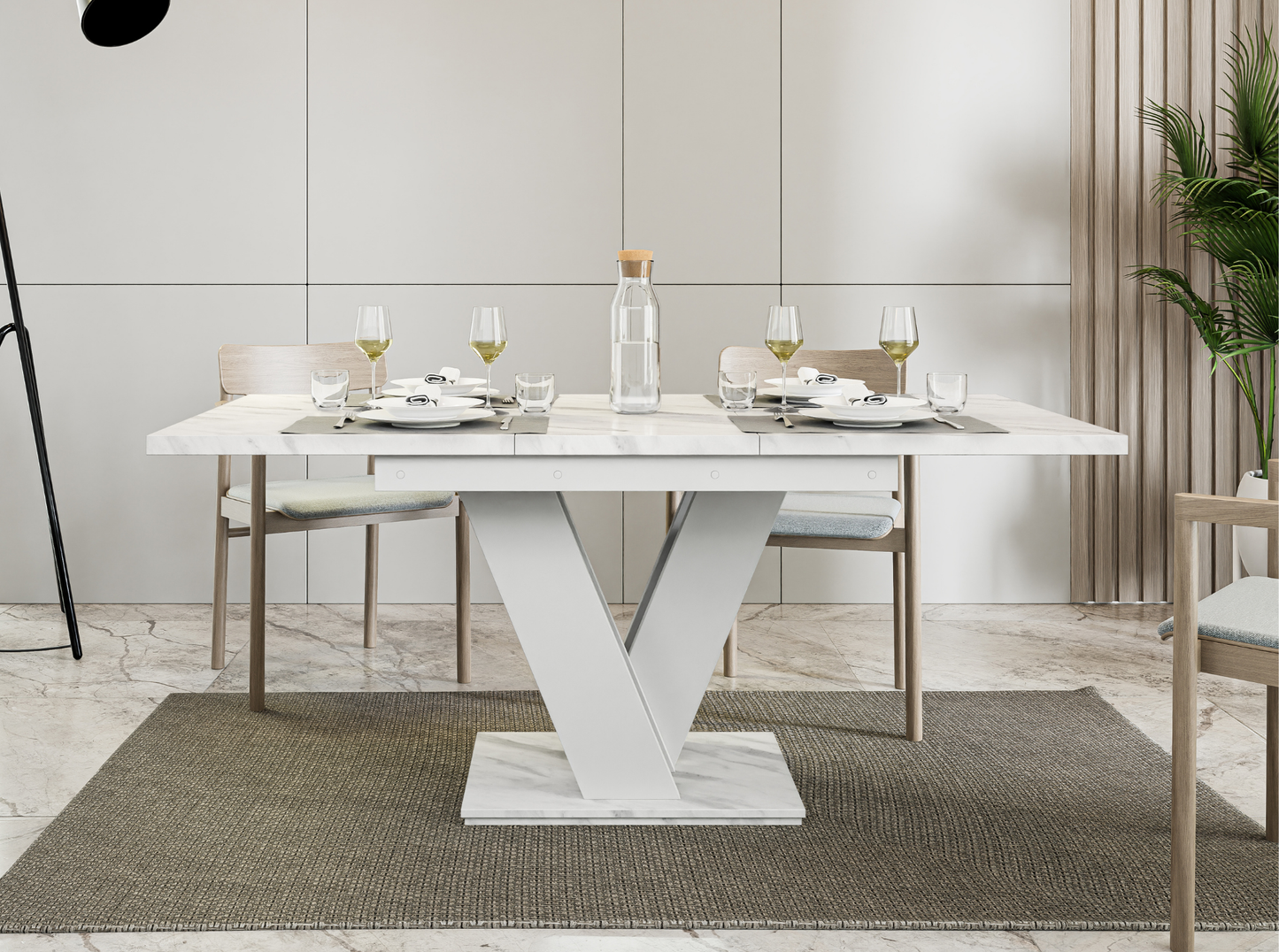 Modern white bianco marble dining table MASIV, perfect for elegant interiors.