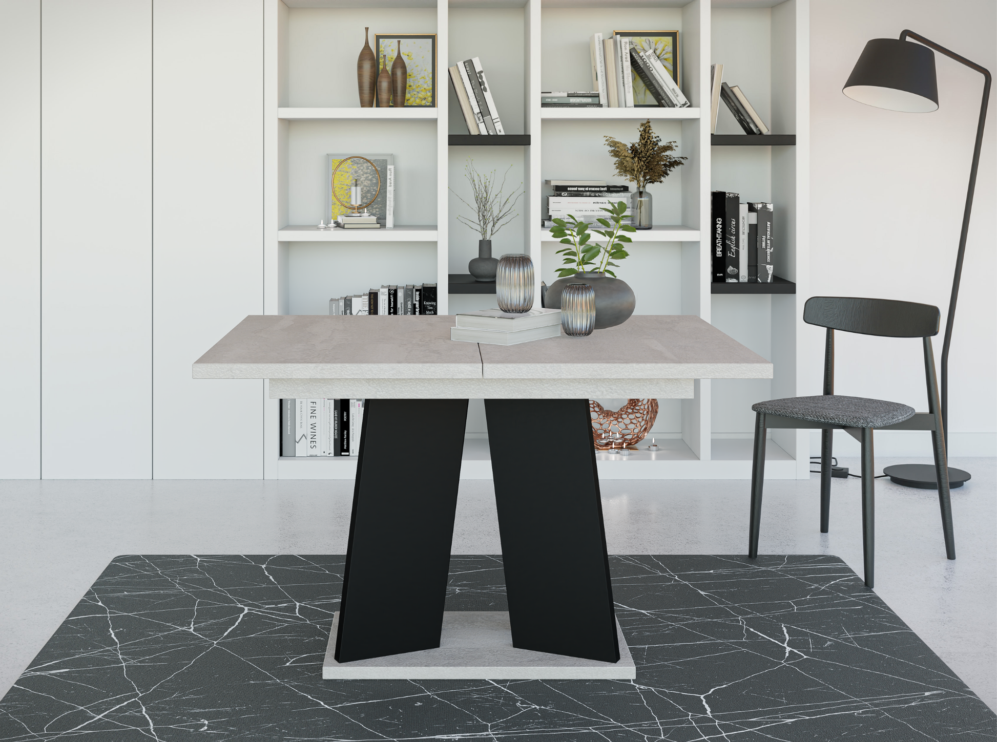 Extendable dining table 120x160 cm grey and black – perfect blend of industrial and modern style.