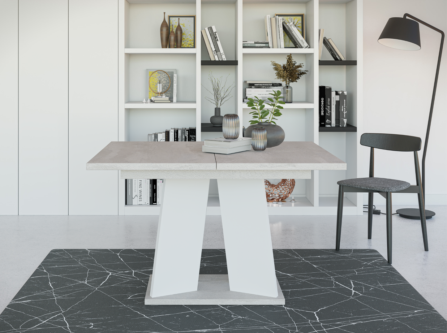 Extendable dining table 120x160 cm grey and white – sleek industrial-inspired design.