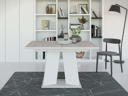 Extendable dining table 120x160 cm grey and white – sleek industrial-inspired design.