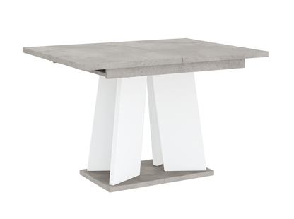 Contemporary dining table in grey concrete and white – extendable surface for extra space.