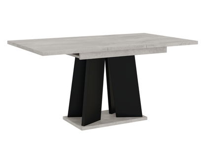 Modern extendable dining table 160 cm – concrete effect top paired with elegant black supports.