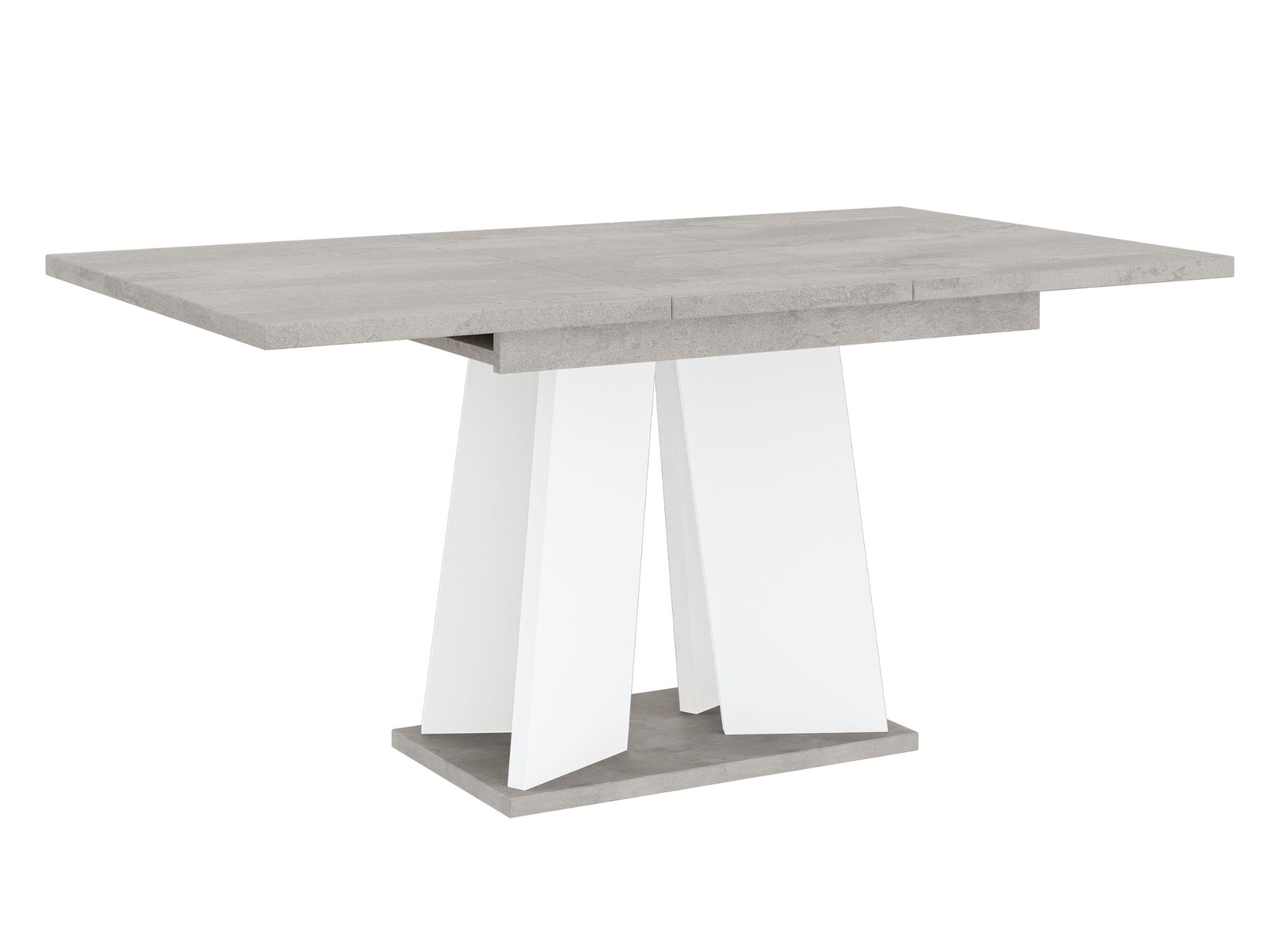 Modern extendable dining table 160 cm concrete-effect top and crisp white support legs.