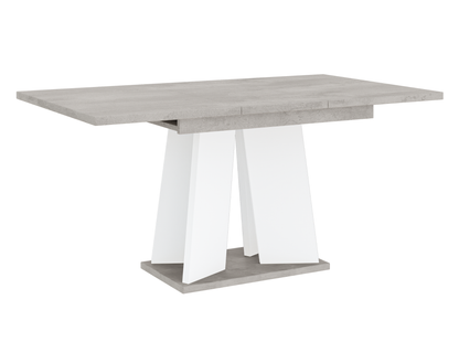 Modern extendable dining table 160 cm concrete-effect top and crisp white support legs.