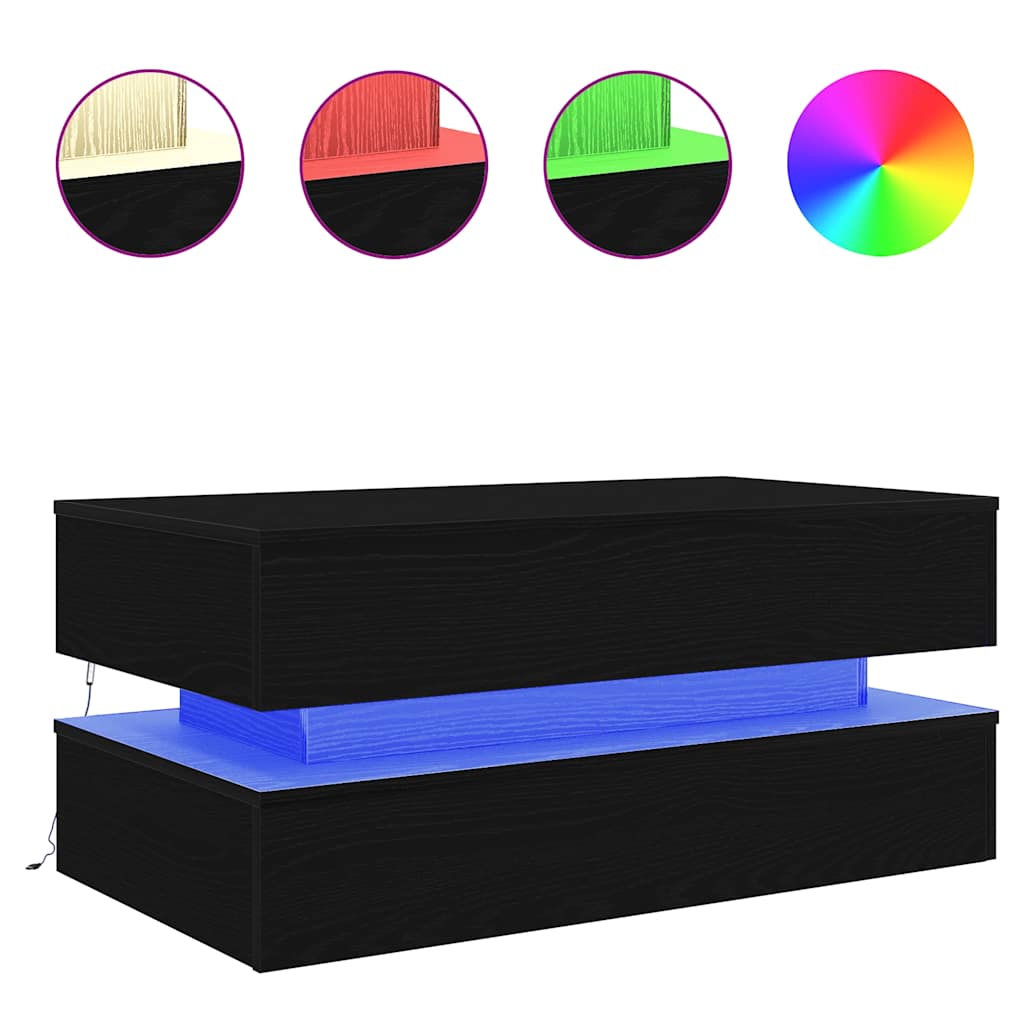 Modern LED coffee table showing multiple light colours, perfect for custom ambience in your living room.