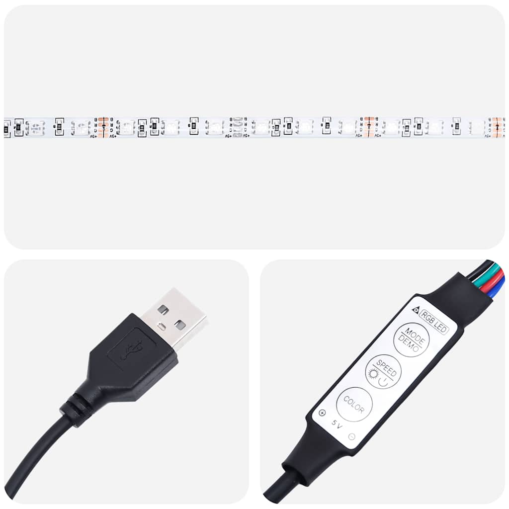 USB LED controller for black coffee table lighting with brightness and colour adjustment settings.