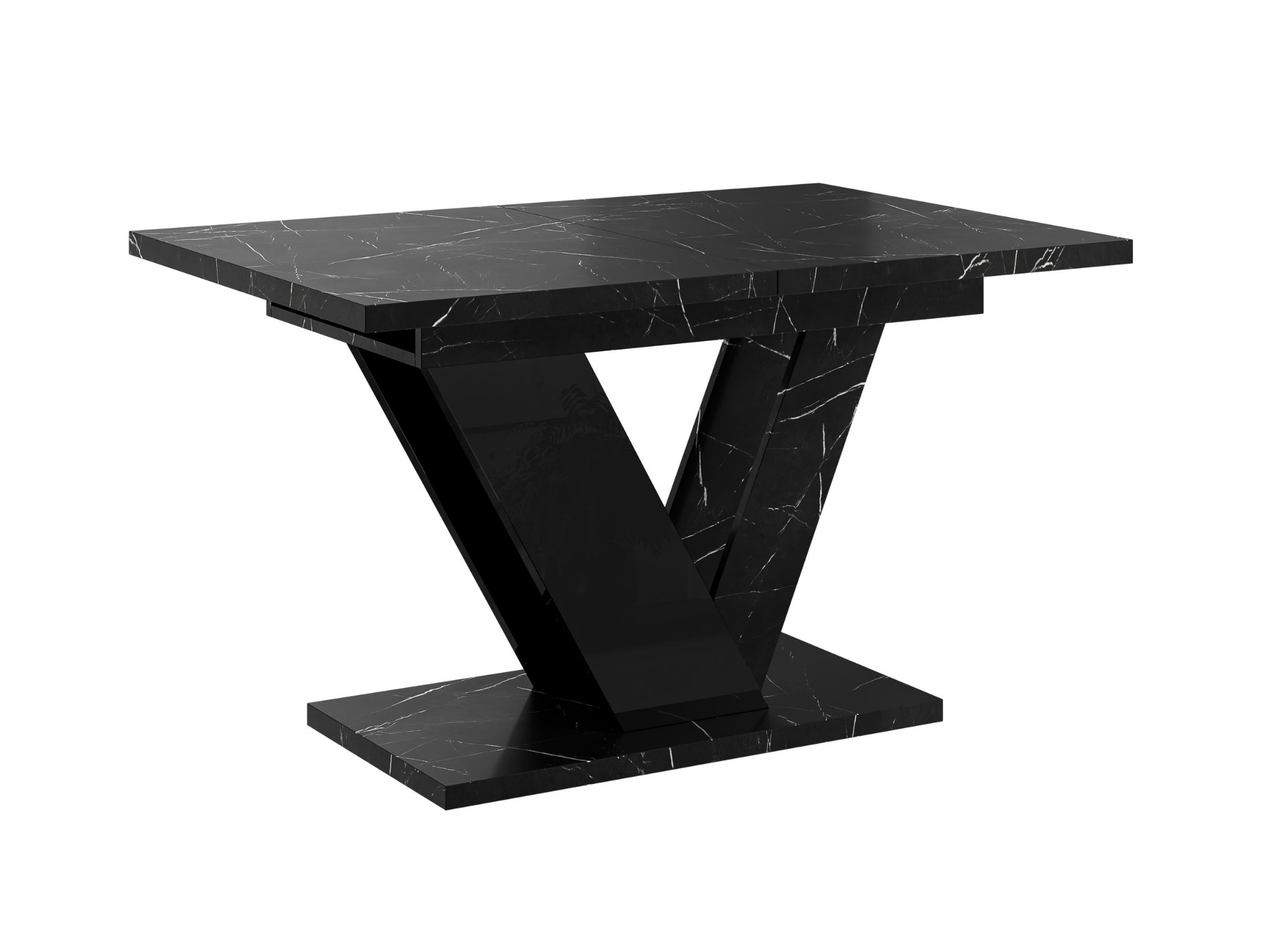 Sophisticated DUBAI dining table with black royal marble surface and gloss structure.