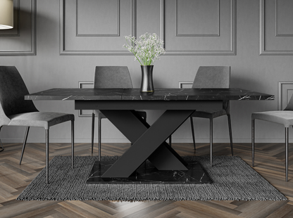 Sleek foldable dining table with Black Royal Marble top, compact yet spacious.