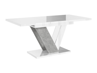 Contemporary DUBAI dining table with stone look base and glossy white top.