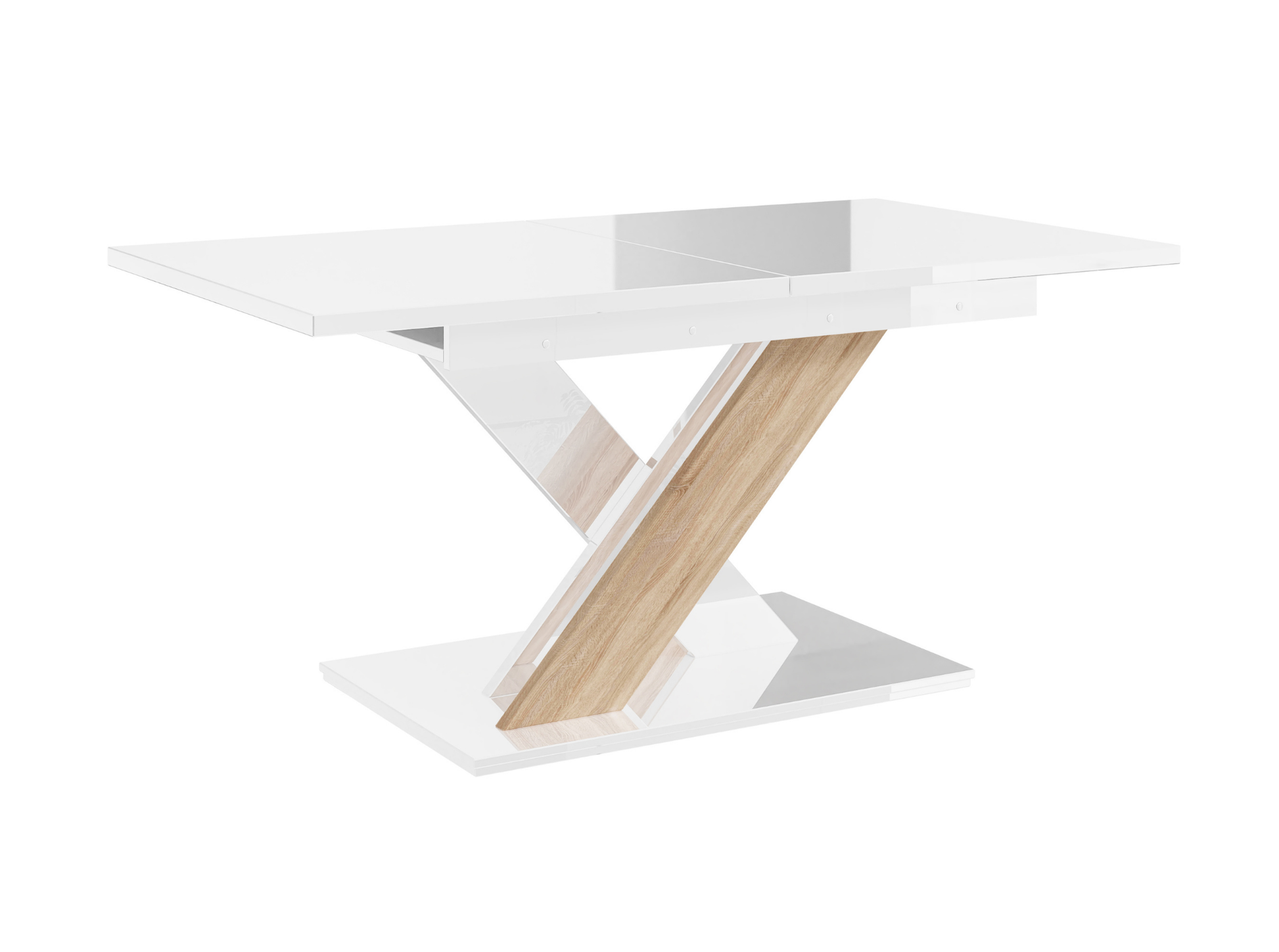 Sleek foldable dining table with white gloss top and Sonoma oak detail.