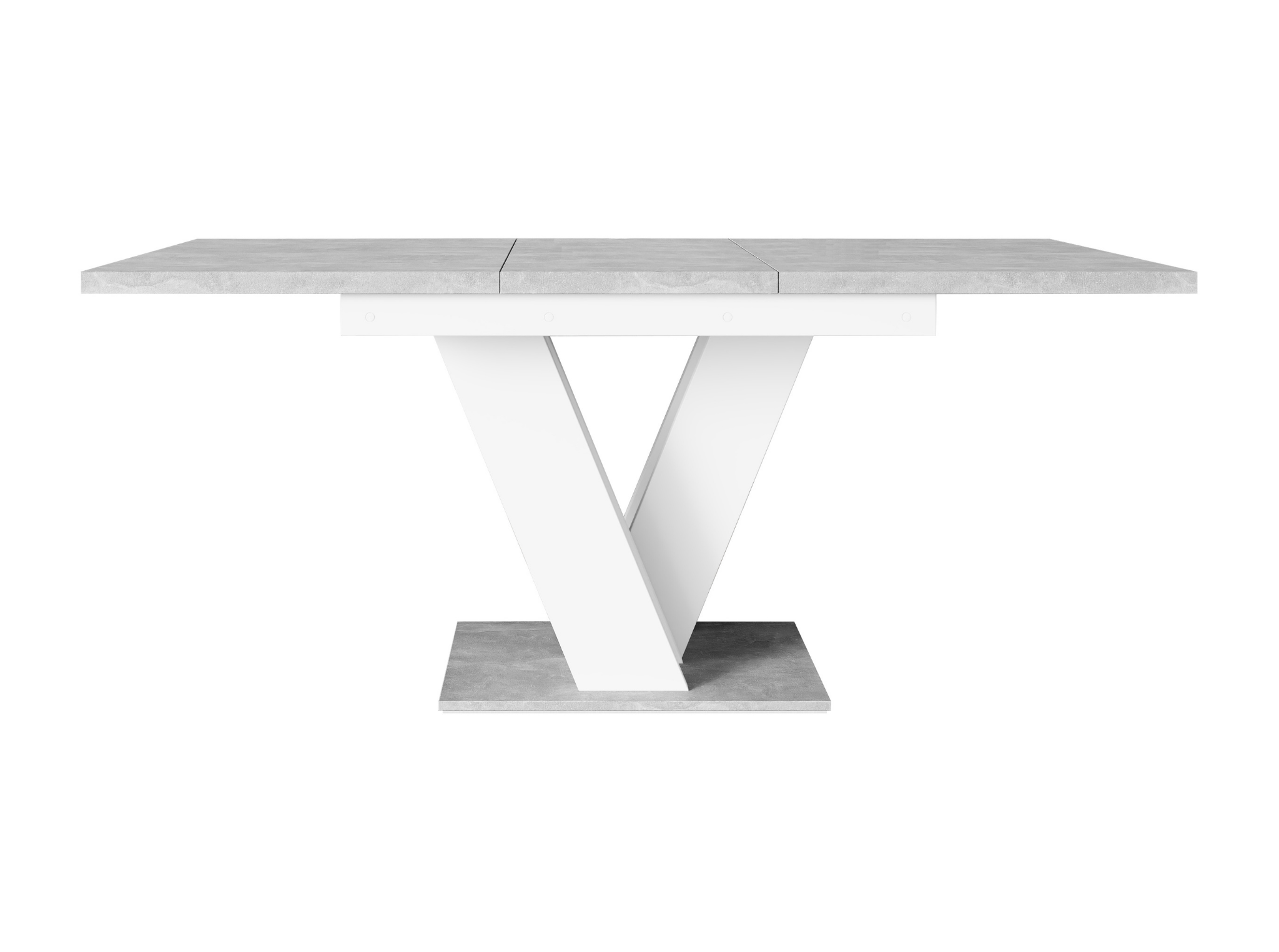 Industrial style dining table MASIV with concrete look and white base.