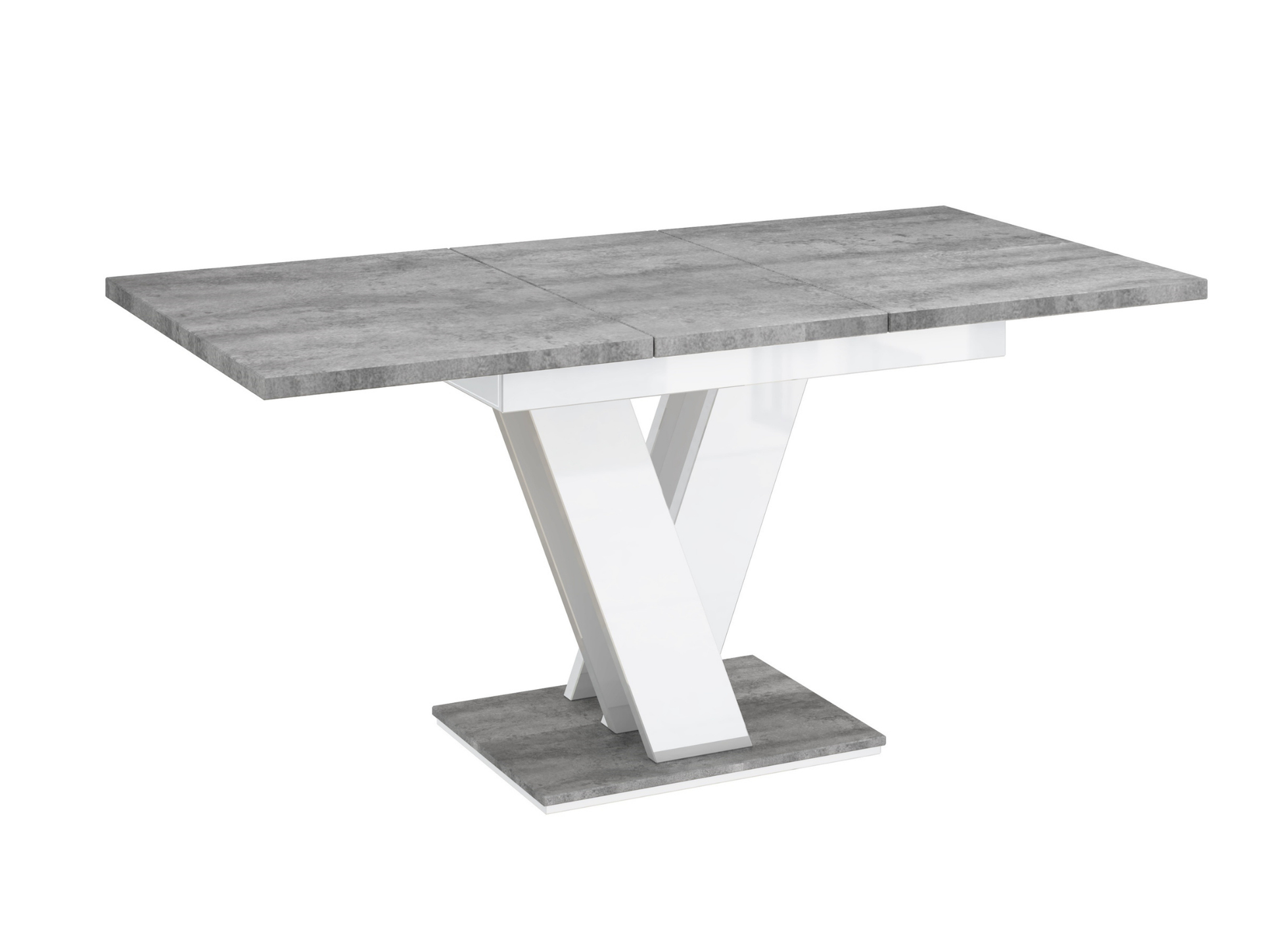 Compact MASIV dining table in concrete effect with striking white gloss stand.