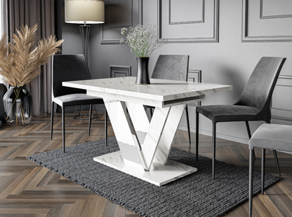 Elegant DUBAI dining table in white bianco marble design for stylish interiors.