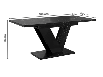 Extendable glamour dining table DUBAI in black royal marble and black gloss design.