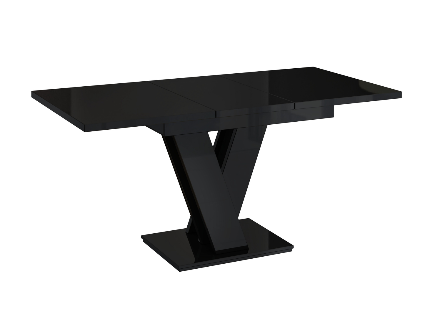Elegant MASIV dining room table in black gloss with extendable rectangular top.