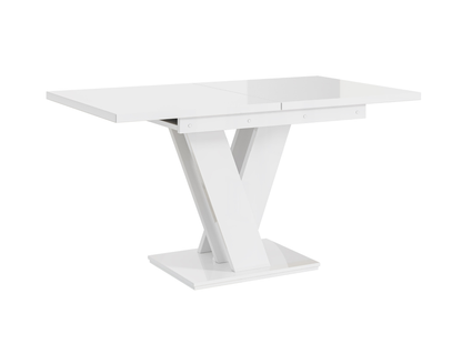 Elegant MASIV dining room table in white gloss with extendable rectangular top.