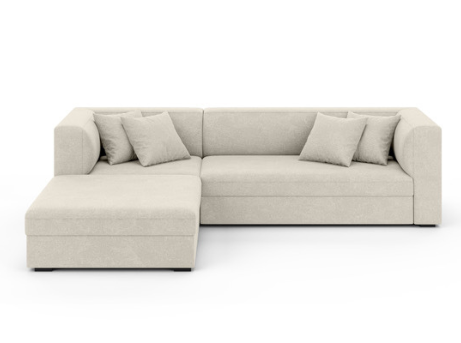 extended sofa bed showing fold-out sleeping surface, soft beige corner design