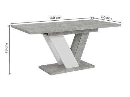 Dining table with dimensions labeled on a white background