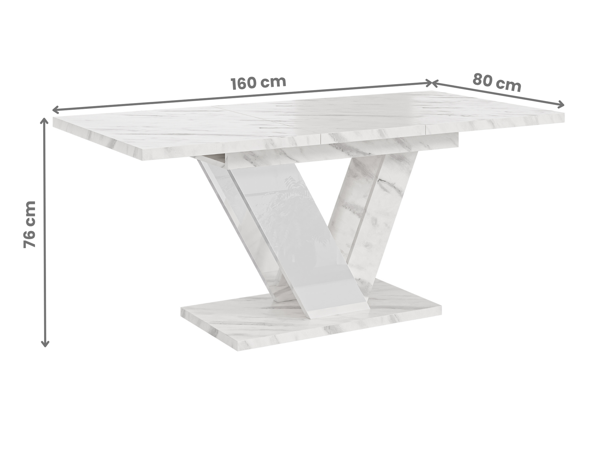 Modern extendable dining table DUBAI with white marble look, ideal for dining rooms.
